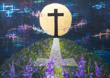 Load image into Gallery viewer, Illuminated by the Cross - Easter - Christian - Cross - lupins- purple - Crucifixion (Copy)