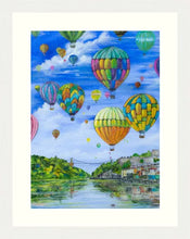 Load image into Gallery viewer, Balloons - Hot Air Balloons - Bristol Suspension Bridge - Bristol Balloon festival - Clifton Suspension Bridge - High Quality Giclée Prints - Brunel - Bristol - Balloons