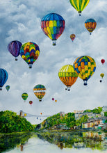 Load image into Gallery viewer, Balloon Party over Clifton - Bristol Suspension Bridge - Clifton Suspension Bridge - High Quality Giclée Prints - Hot air Balloons  - Bristol - Balloons