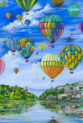 Balloons - Hot Air Balloons - Bristol Suspension Bridge - Bristol Balloon festival - Clifton Suspension Bridge - High Quality Giclée Prints - Brunel - Bristol - Balloons