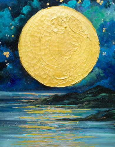 Moon, Blue Moon, Gold Moon, Original Acrylic Painting on Deep Edged Canvas,