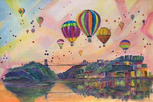 Peachy Balloons  - High Quality Giclée Prints - Hot air Balloons  - Clifton Suspension Bridge- Bristol