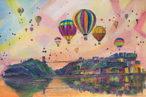 Peachy Balloons  - High Quality Giclée Prints - Hot air Balloons  - Clifton Suspension Bridge- Bristol