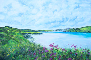 Padstow - Camel Estuary - Rock - High Quality Giclée print - Polzeath to Padstow  - Cornwall - Red Valerian - Coastal flowers