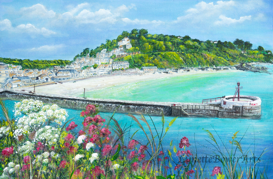 Looe Harbour - High Quality Giclée print - Looe - Cornwall - Red Valerian - Coastal flowers