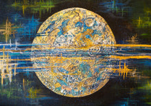 Load image into Gallery viewer, Gleaming  Moon, Original Painting, Acrylic with Gold and Silver Leaf