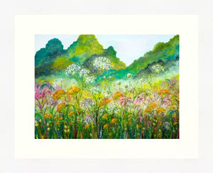 Original Painting -Golden Achillea-Sunflower Meadow-Hot Garden Border-Hedge Parsley-Yellow-Orange-Fiery