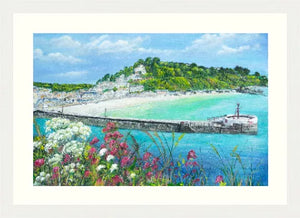 Looe Harbour - High Quality Giclée print - Looe - Cornwall - Red Valerian - Coastal flowers