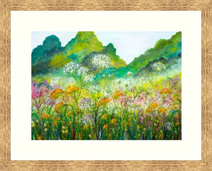 Original Painting -Golden Achillea-Sunflower Meadow-Hot Garden Border-Hedge Parsley-Yellow-Orange-Fiery