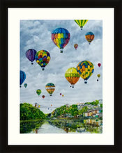 Load image into Gallery viewer, Balloon Party over Clifton - Bristol Suspension Bridge - Clifton Suspension Bridge - High Quality Giclée Prints - Hot air Balloons  - Bristol - Balloons