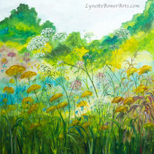 Load image into Gallery viewer, Fiery garden -High Quallity Giclée print-Sunflower Meadow-Yellow Daisies-Lynette Bower-Sunshine-Summer-Hedge parsley-Meadow print- Marigold-Achillea-Gift for her