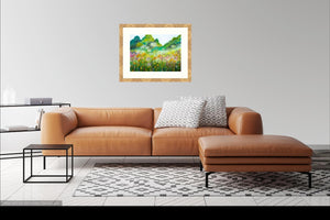 Original Painting -Golden Achillea-Sunflower Meadow-Hot Garden Border-Hedge Parsley-Yellow-Orange-Fiery