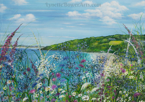 Carbis Bay - High Quality Giclée print - St.Ives - Cornwall - Agapanthus - Coastal flowers