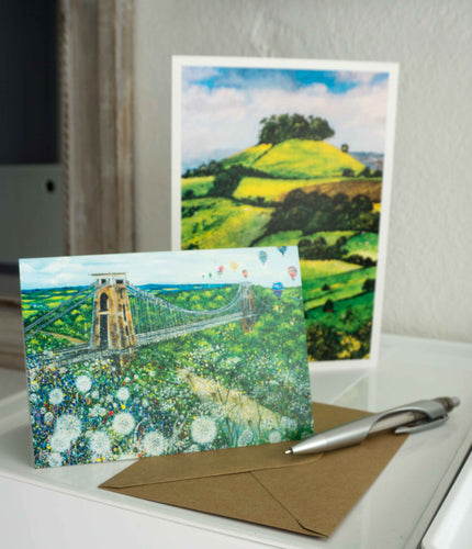 A6 Quality Greetings Cards-Lynette Bower-Kelston Roundhill-Agapanthus and Alliums-Clifton-Suspension Bridge-Brunel-Bristol Balloon Festival