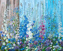 Load image into Gallery viewer, Delphiniums and Agapanthus - Original Acrylic Painting on Large Deep Block Canvas