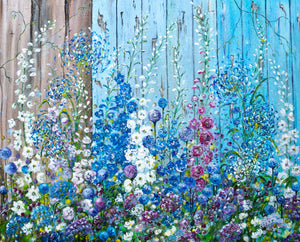 Delphiniums and Agapanthus - Original Acrylic Painting on Large Deep Block Canvas