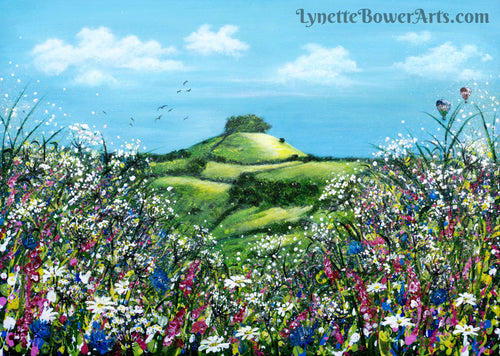 Original Painting, Kelston Roundhill, Balloons, Bath, Hedge Parsley , Kelston Tump, Flowers