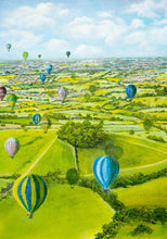 Load image into Gallery viewer, Kelston Roundhill Arial View, Original Painting, Kelston Roundhill, Balloons, Bath, Hedge Parsley , Kelston Tump, Flowers