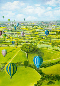 Kelston Roundhill Arial View, Original Painting, Kelston Roundhill, Balloons, Bath, Hedge Parsley , Kelston Tump, Flowers