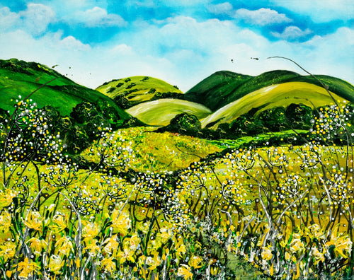 Daffodil Fields - Original Acrylic Painting on Canvas Board