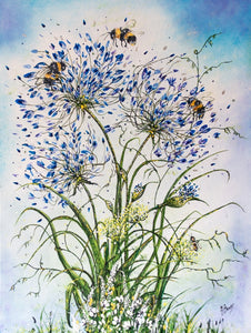 A5 Quality Greetings Cards-Original Paintings - Kelston Roundhill-Agapanthus and Alliums-Bumble Bees-Monarch Butterflies-Seedheads