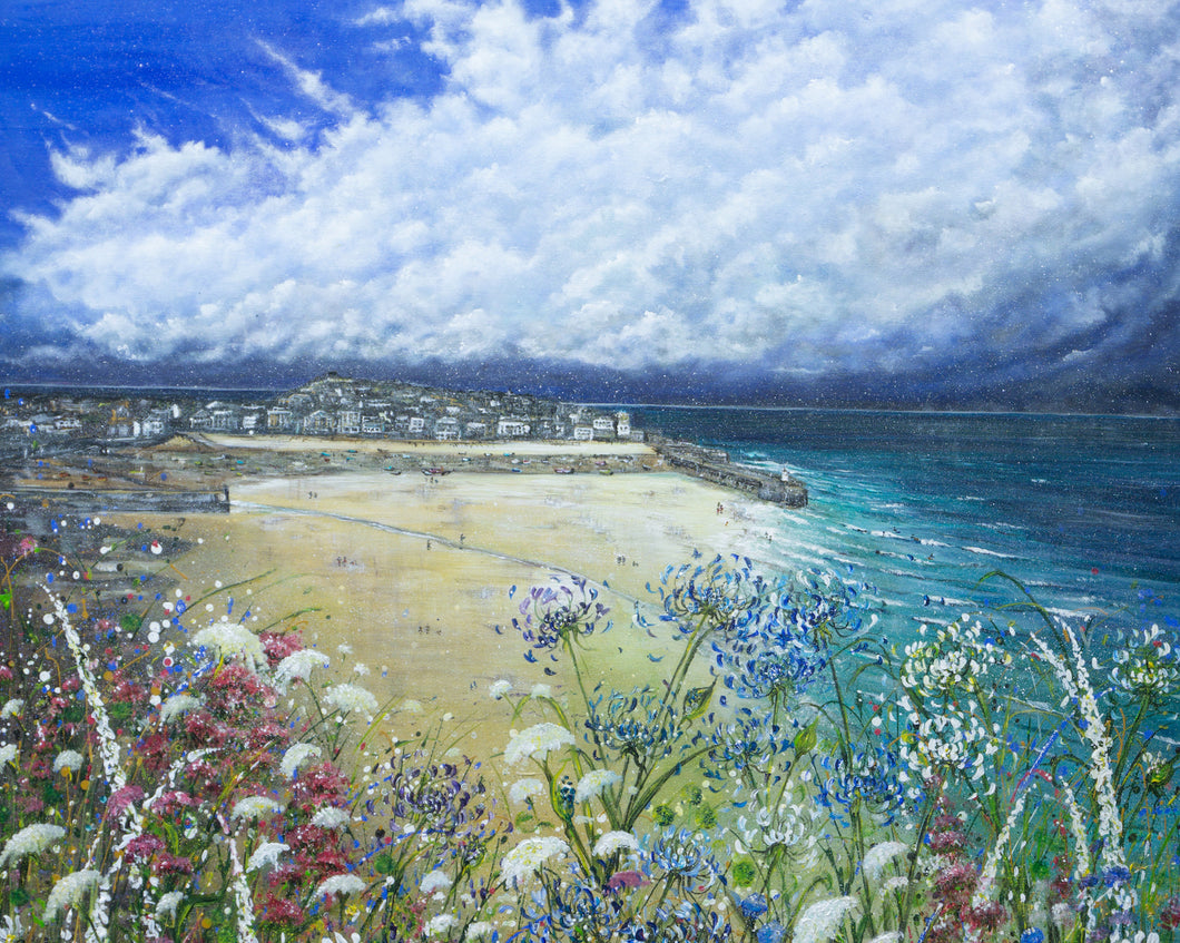 St Ives - High Quality Giclée print - St.Ives - Cornwall - Agapanthus - Coastal flowers