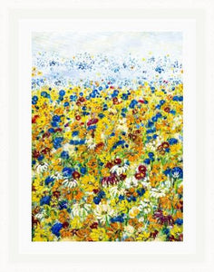 Hot Summer Meadow, Original Painting,High Quality Giclée Prints, Sunflowers, Daisies, Original Art, Cornflowers, Summer Flowers, Marigolds, Garden Border, Orange