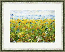 Load image into Gallery viewer, Sunflower Meadow- Giclée Print- Yellow Daisies-Lynette Bower-Sunshine-Summer-Blue Cornflowers-Meadow print- Marigold-Calendula