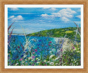 Carbis Bay - High Quality Giclée print - St.Ives - Cornwall - Agapanthus - Coastal flowers