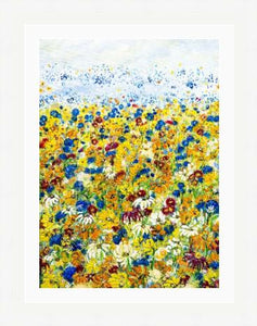 Hot Summer Meadow, Original Painting,High Quality Giclée Prints, Sunflowers, Daisies, Original Art, Cornflowers, Summer Flowers, Marigolds, Garden Border, Orange