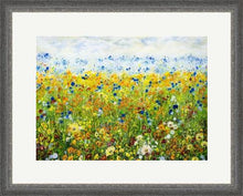 Load image into Gallery viewer, Sunflower Meadow- Giclée Print- Yellow Daisies-Lynette Bower-Sunshine-Summer-Blue Cornflowers-Meadow print- Marigold-Calendula