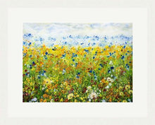 Load image into Gallery viewer, Giclée Print-Sunflower Meadow-Yellow Daisies-Lynette Bower-Sunshine-Summer-Blue Cornflowers-Meadow print- Marigold-Calendula-Gift for her