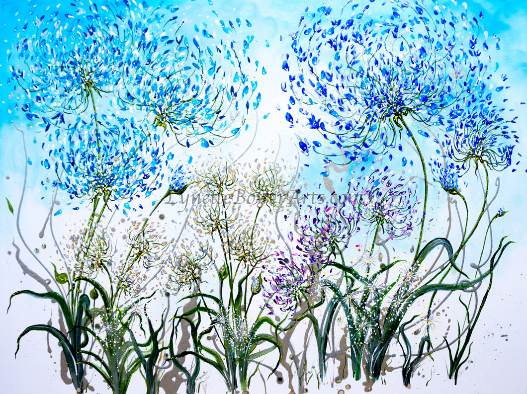 Agapanthus Frenzy - Original Acrylic Painting on Large Deep Block Canvas