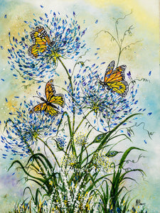 Agapanthus and Butterflies - High Quality Giclée Prints