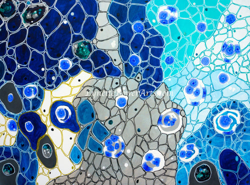 Blue Abstract Cells - Original Acrylic Painting on Large Deep Block Canvas