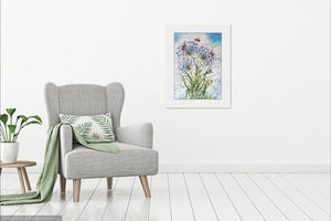 Agapanthus and Bumble Bees - High Quality Giclée Prints