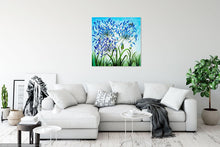 Load image into Gallery viewer, Agapanthus Painting, Original Acrylic Painting on Large Deep Block Canvas, Bumble Bees, Blue, Flowers