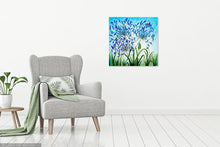 Load image into Gallery viewer, Agapanthus Painting, Original Acrylic Painting on Large Deep Block Canvas, Bumble Bees, Blue, Flowers