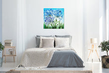 Load image into Gallery viewer, Agapanthus Painting, Original Acrylic Painting on Large Deep Block Canvas, Bumble Bees, Blue, Flowers