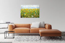 Load image into Gallery viewer, Sunflower Meadow- Giclée Print- Yellow Daisies-Lynette Bower-Sunshine-Summer-Blue Cornflowers-Meadow print- Marigold-Calendula