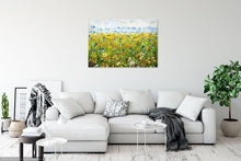 Load image into Gallery viewer, Sunflower Meadow- Giclée Print- Yellow Daisies-Lynette Bower-Sunshine-Summer-Blue Cornflowers-Meadow print- Marigold-Calendula