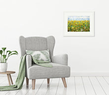 Load image into Gallery viewer, Sunflower Meadow- Giclée Print- Yellow Daisies-Lynette Bower-Sunshine-Summer-Blue Cornflowers-Meadow print- Marigold-Calendula